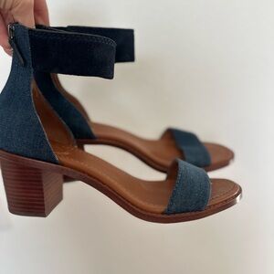 Frye Denim Blue Block Heel Sandals